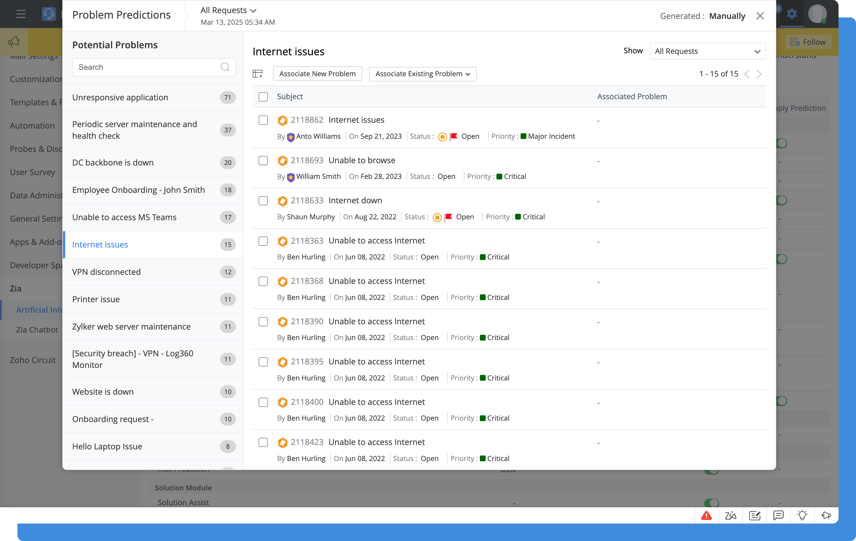 Problem prediction using AI