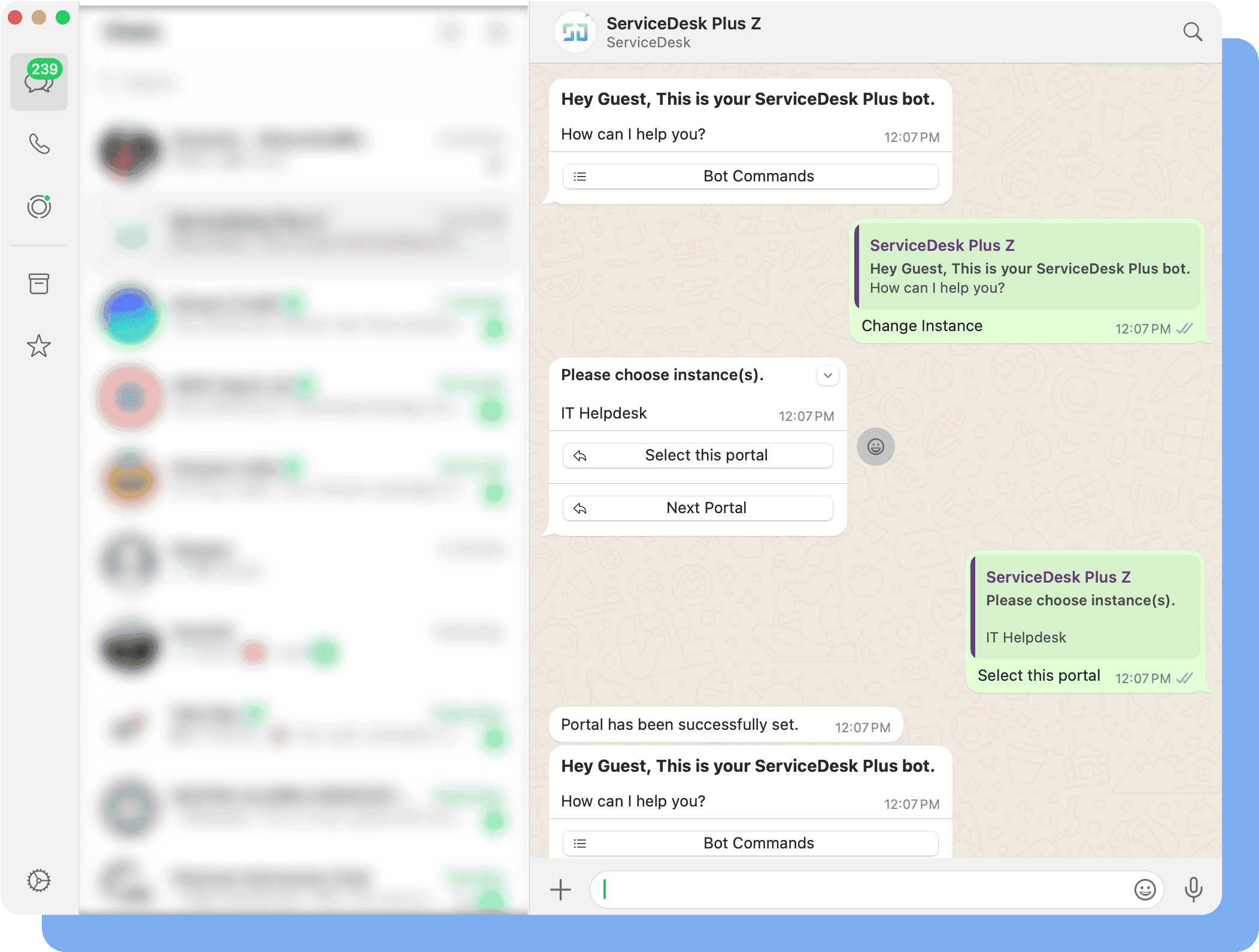 WhatsApp service desk instance switch