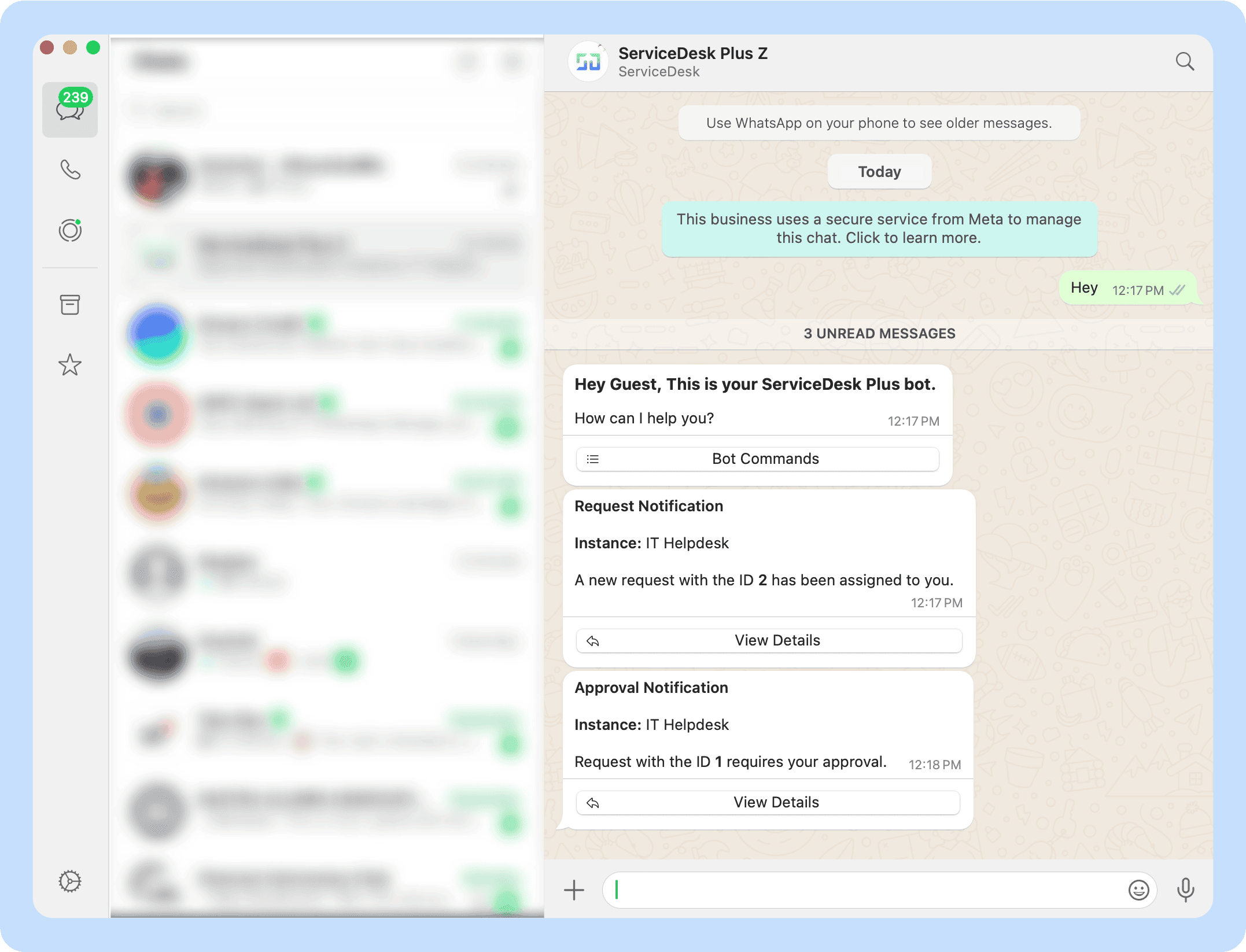 Whatsapp ticket status notifications