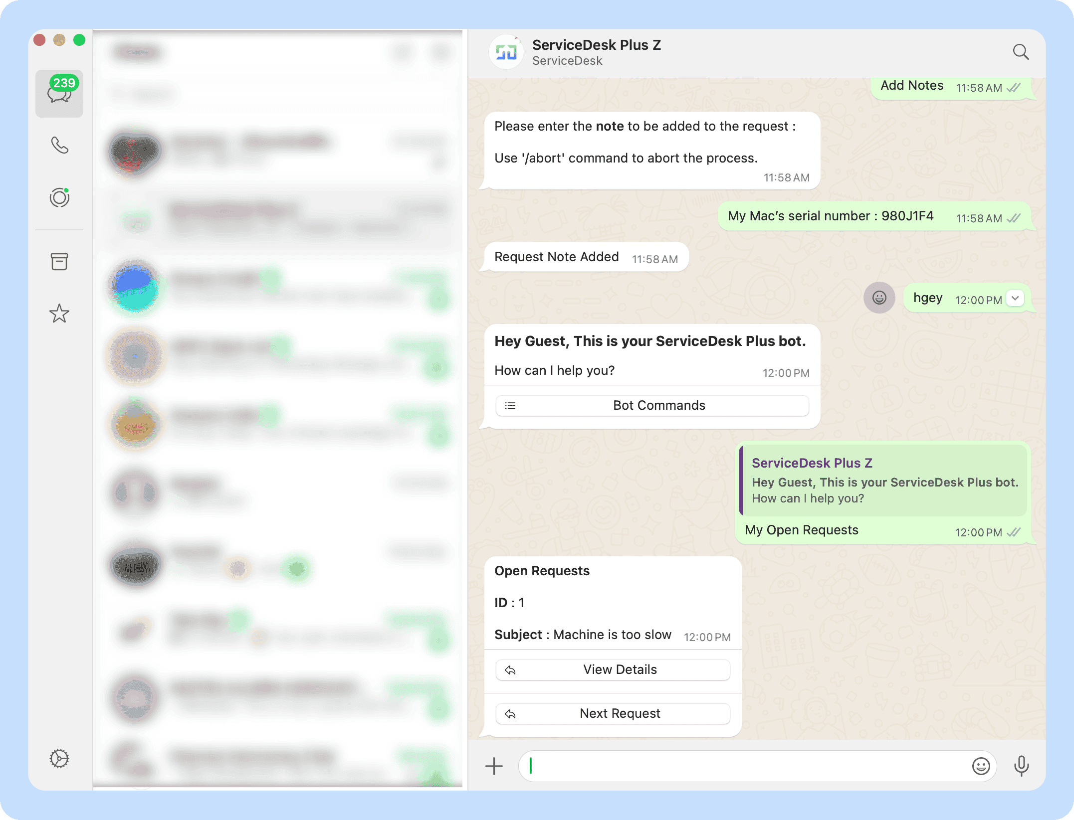 Request tracking in WhatsApp