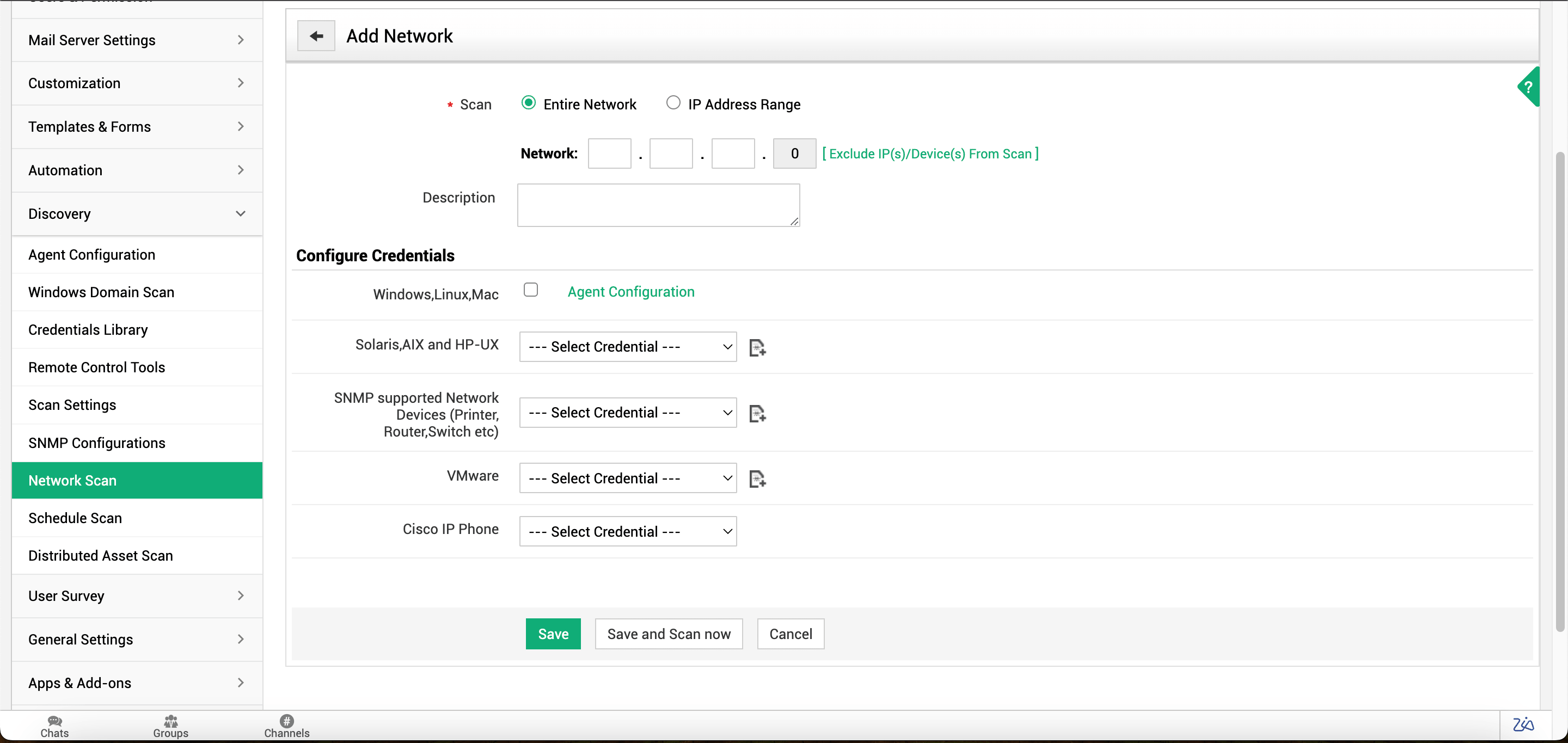 Network Scan for devices and VMware discovery