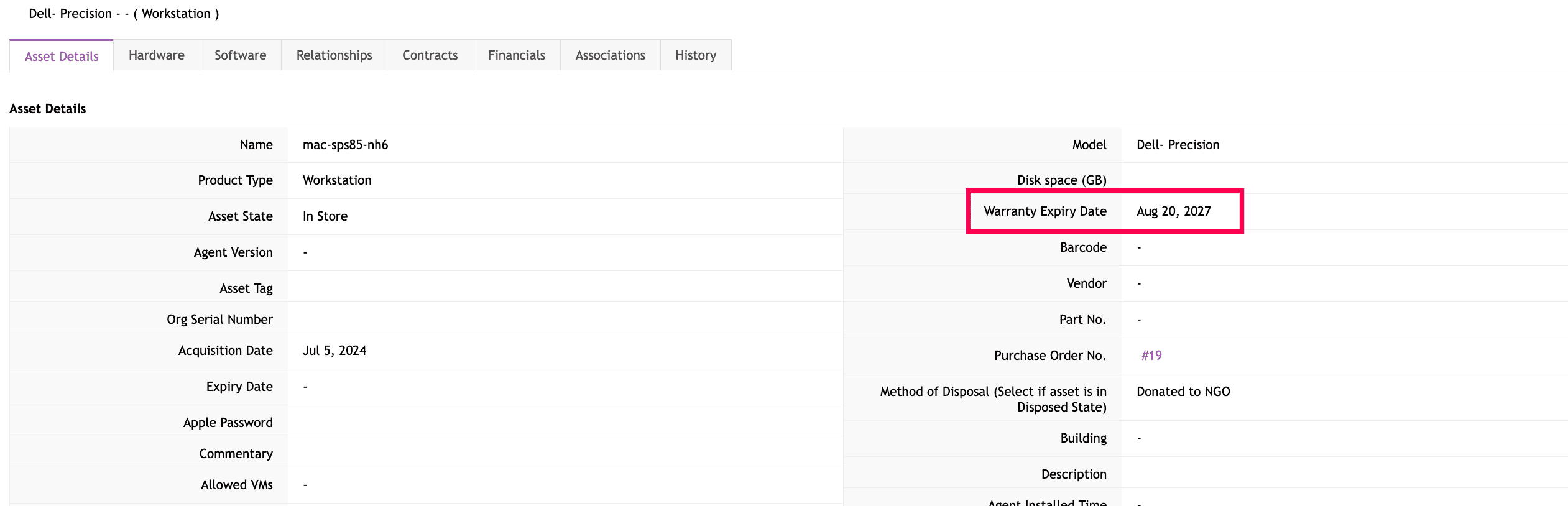 Automated warranty tracking for hardware assets