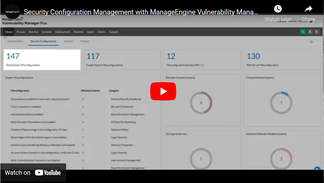 Security configuration management (SCM) is easy with Vulnerability Manager Plus.